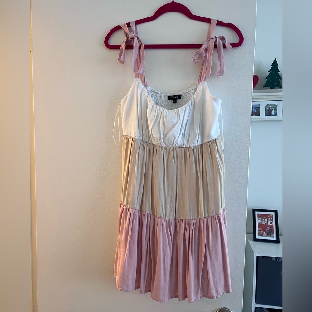 Trixxi Cream Ruched Tiered Sundress